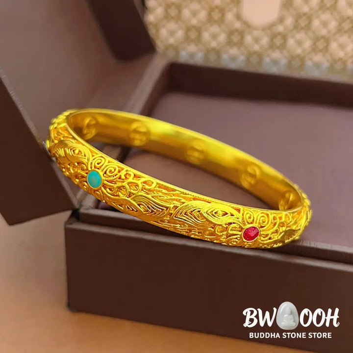 Buddha Stones Copper Plated Gold Flowers Leaves Luck Bracelet Bangle - BWOOOH - Bracelet Bangle