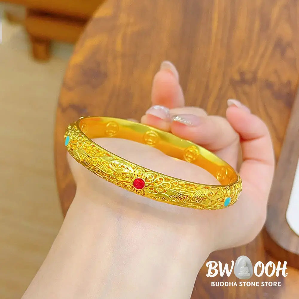 Buddha Stones Copper Plated Gold Flowers Leaves Luck Bracelet Bangle - BWOOOH - Bracelet Bangle