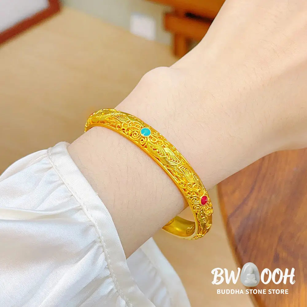 Buddha Stones Copper Plated Gold Flowers Leaves Luck Bracelet Bangle - BWOOOH - Bracelet Bangle