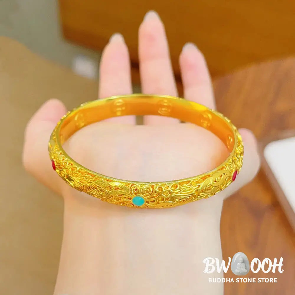 Buddha Stones Copper Plated Gold Flowers Leaves Luck Bracelet Bangle - BWOOOH - Bracelet Bangle
