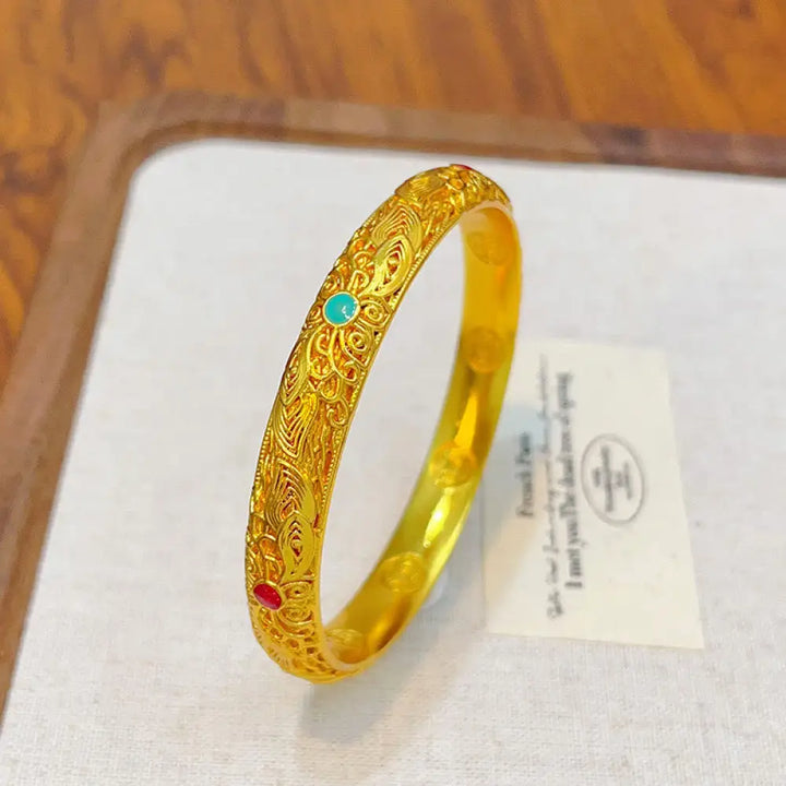 BWOOOH Copper Plated Gold Flowers Leaves Luck Bracelet Bangle — Copper spiritual jewelry for spiritual healing and mindful...