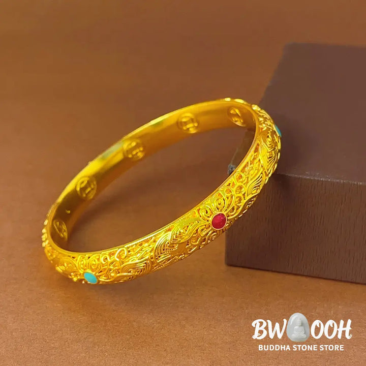 Buddha Stones Copper Plated Gold Flowers Leaves Luck Bracelet Bangle - BWOOOH - Bracelet Bangle