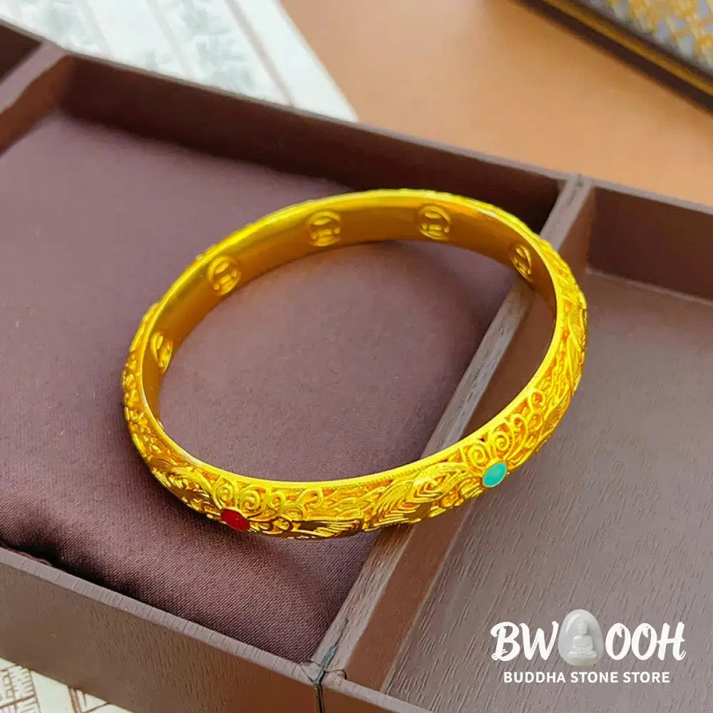 Buddha Stones Copper Plated Gold Flowers Leaves Luck Bracelet Bangle - BWOOOH - Bracelet Bangle