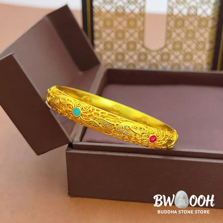 Buddha Stones Copper Plated Gold Flowers Leaves Luck Bracelet Bangle - BWOOOH - Bracelet Bangle