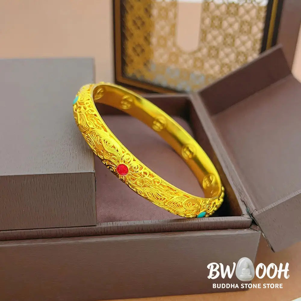 Buddha Stones Copper Plated Gold Flowers Leaves Luck Bracelet Bangle - BWOOOH - Bracelet Bangle