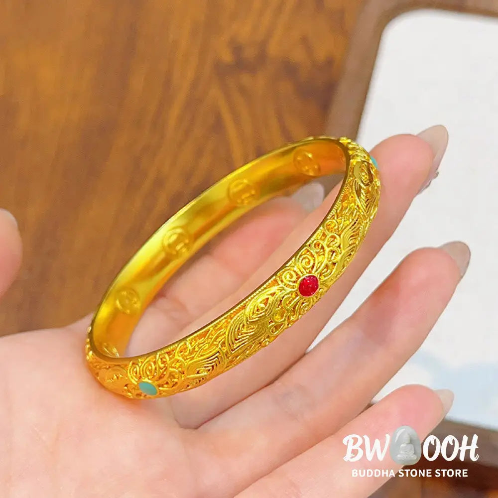 Buddha Stones Copper Plated Gold Flowers Leaves Luck Bracelet Bangle - BWOOOH - Bracelet Bangle