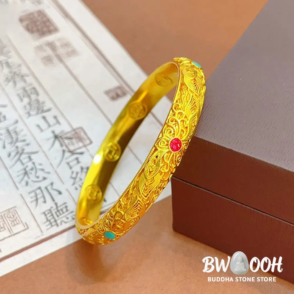 Buddha Stones Copper Plated Gold Flowers Leaves Luck Bracelet Bangle - BWOOOH - Bracelet Bangle