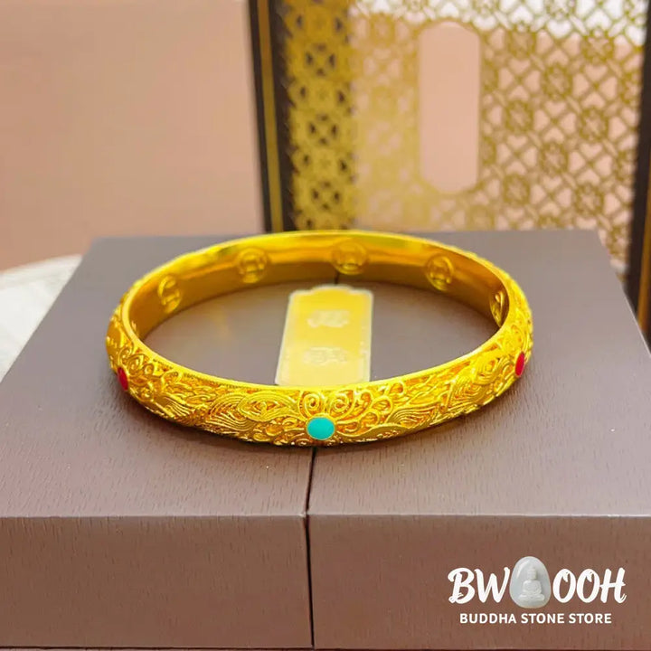 Buddha Stones Copper Plated Gold Flowers Leaves Luck Bracelet Bangle - BWOOOH - Bracelet Bangle