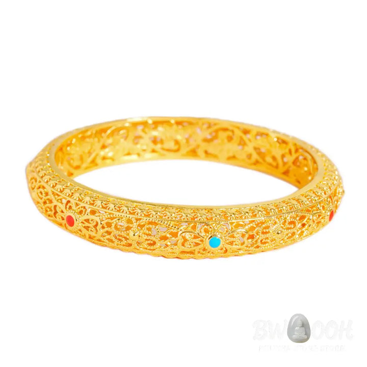 Buddha Stones Copper Plated Gold Flowers Vine Pattern Luck Bracelet Bangle 2.44 IN (62 MM) - BWOOOH - 62 mm - Bracelet