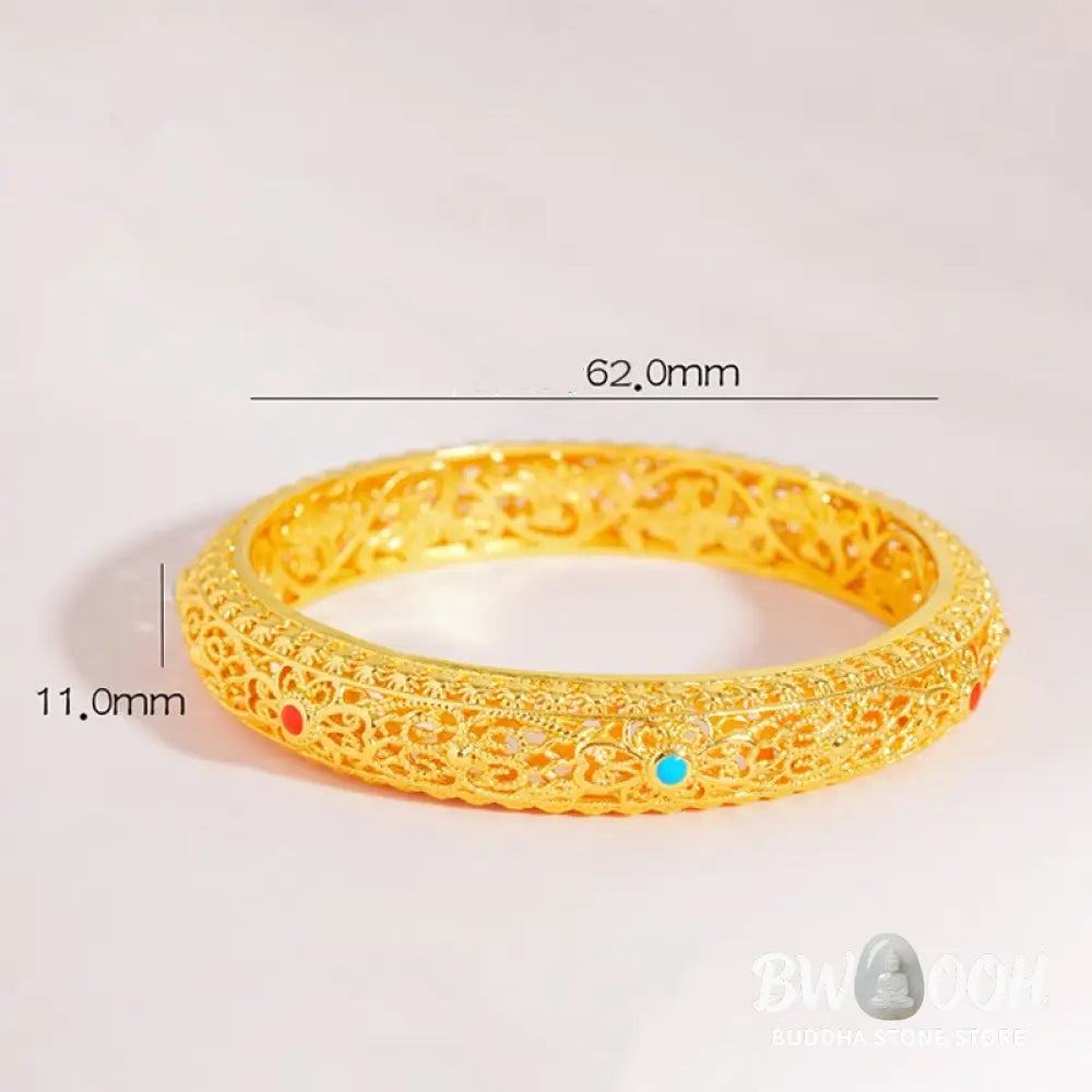 Buddha Stones Copper Plated Gold Flowers Vine Pattern Luck Bracelet Bangle 2.44 IN (62 MM) - BWOOOH - 62 mm - Bracelet