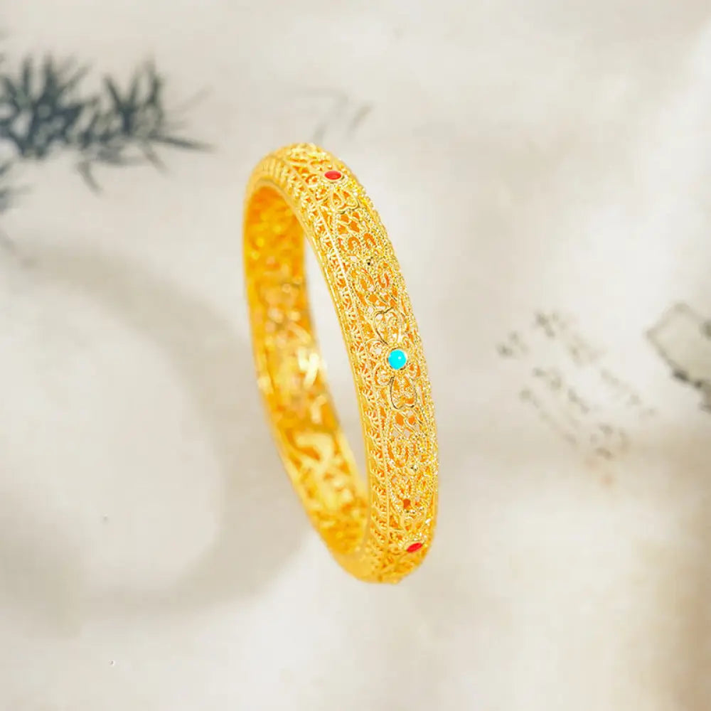 BWOOOH Copper Plated Gold Flowers Vine Pattern Luck Bracelet Bangle 2.44 IN (62 MM) — Copper spiritual jewelry for spiritu...