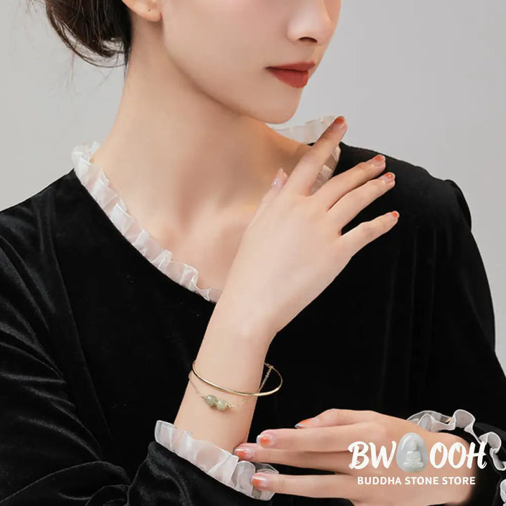 Buddha Stones Copper Plated Gold Hetian Jade Bead Luck Double Layer Bracelet Bangle - BWOOOH - Bracelet Bangle