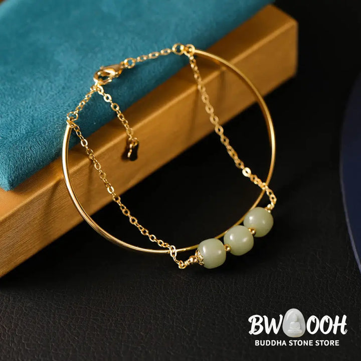 Buddha Stones Copper Plated Gold Hetian Jade Bead Luck Double Layer Bracelet Bangle - BWOOOH - Bracelet Bangle