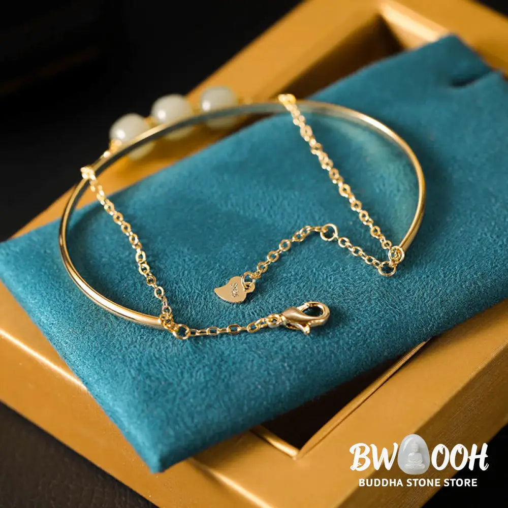 Buddha Stones Copper Plated Gold Hetian Jade Bead Luck Double Layer Bracelet Bangle - BWOOOH - Bracelet Bangle