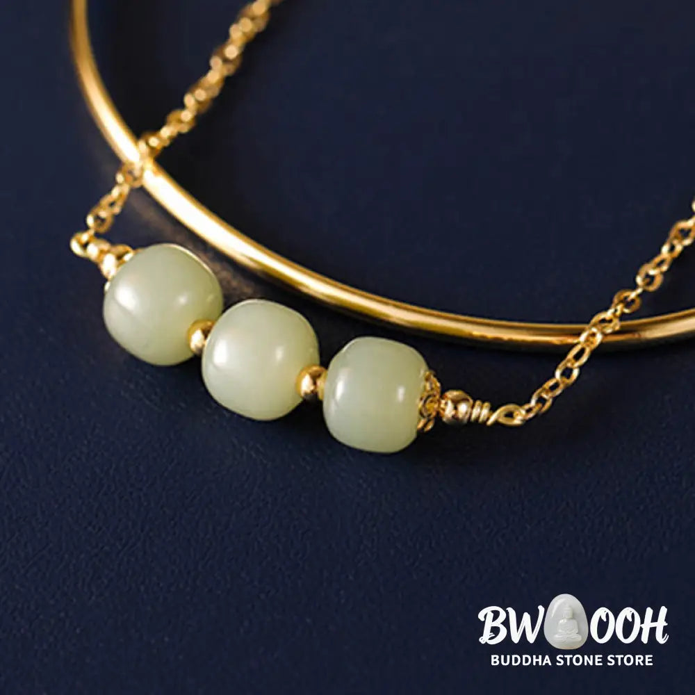 Buddha Stones Copper Plated Gold Hetian Jade Bead Luck Double Layer Bracelet Bangle - BWOOOH - Bracelet Bangle