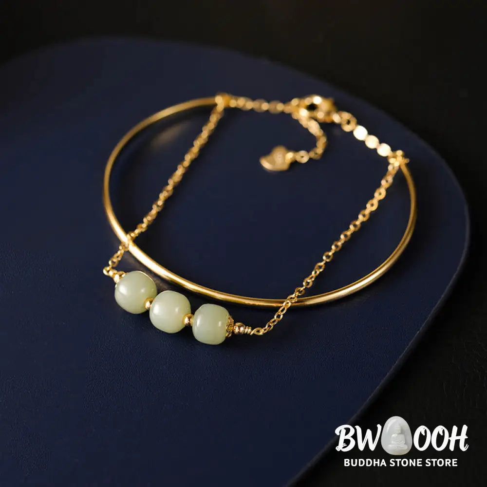 Buddha Stones Copper Plated Gold Hetian Jade Bead Luck Double Layer Bracelet Bangle - BWOOOH - Bracelet Bangle