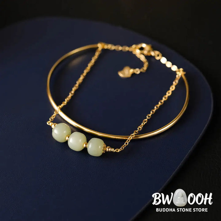 Buddha Stones Copper Plated Gold Hetian Jade Bead Luck Double Layer Bracelet Bangle - BWOOOH - Bracelet Bangle