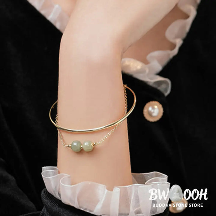 Buddha Stones Copper Plated Gold Hetian Jade Bead Luck Double Layer Bracelet Bangle - BWOOOH - Bracelet Bangle