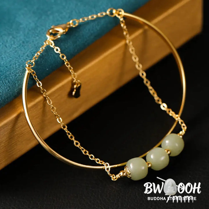 Buddha Stones Copper Plated Gold Hetian Jade Bead Luck Double Layer Bracelet Bangle - BWOOOH - Bracelet Bangle