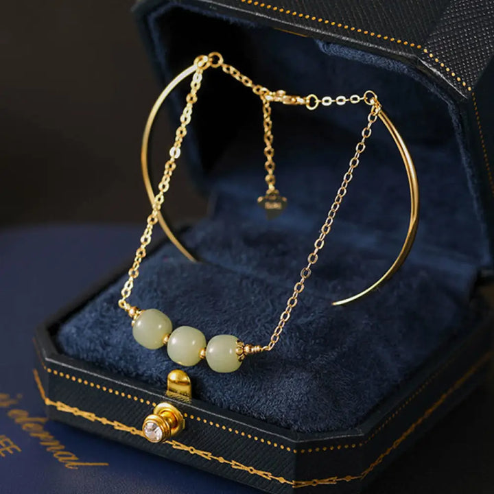 BWOOOH Copper Plated Gold Hetian Jade Bead Luck Double Layer Bracelet Bangle - BWOOOH - Hetian Jade Three