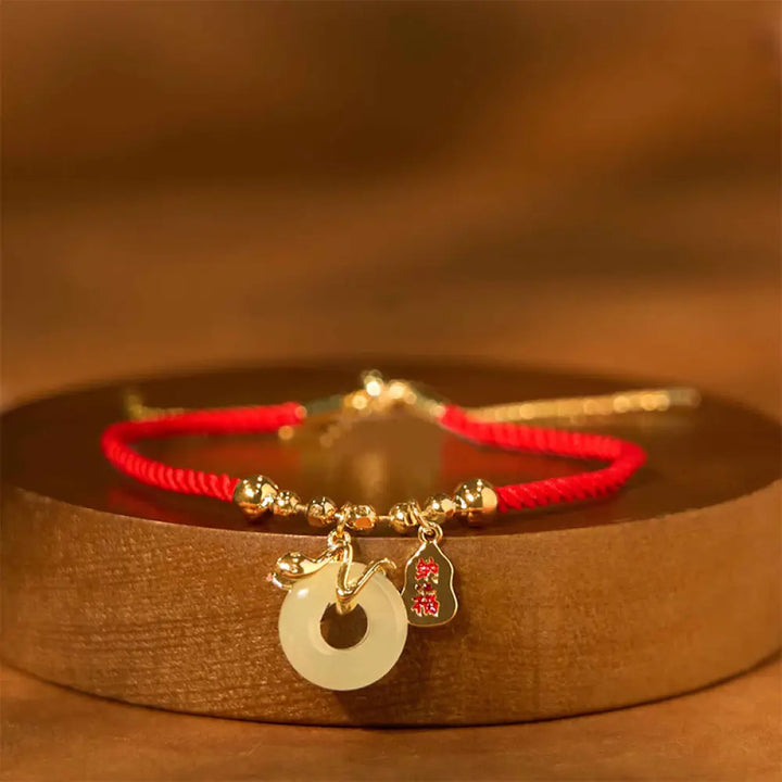 BWOOOH Copper Plated Gold Jade Peace Buckle Fu Character Year Of The Snake Red String Luck Bracelet - BWOOOH