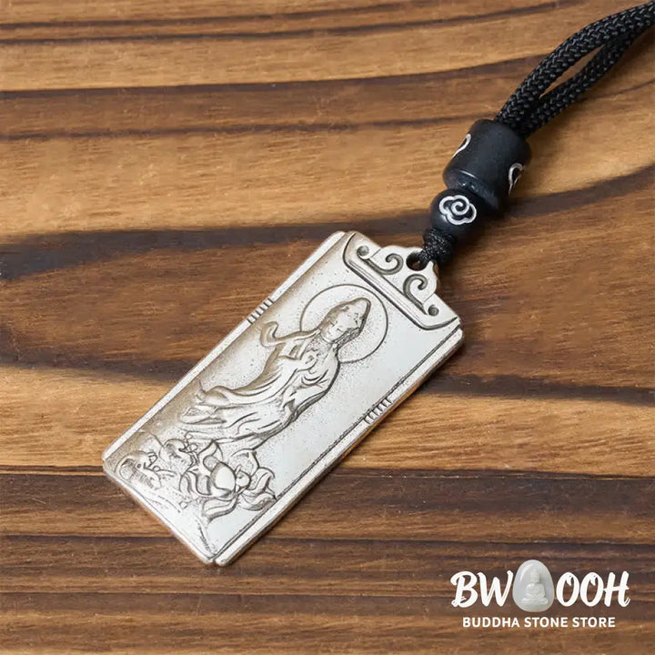 Buddha Stones Copper Plated With Silver Avalokiteśvara Rope Wealth Necklace Pendant - BWOOOH - Avalokiteśvara