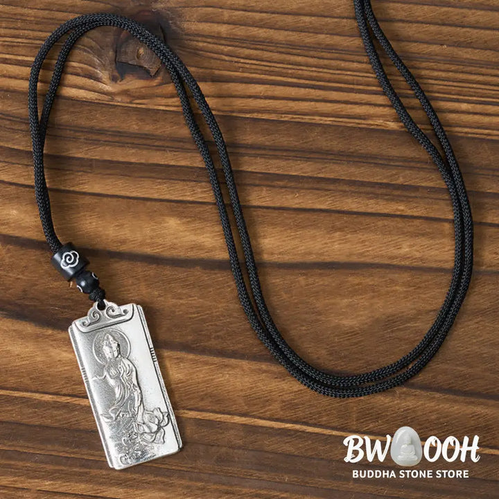 Buddha Stones Copper Plated With Silver Avalokiteśvara Rope Wealth Necklace Pendant - BWOOOH - Avalokiteśvara