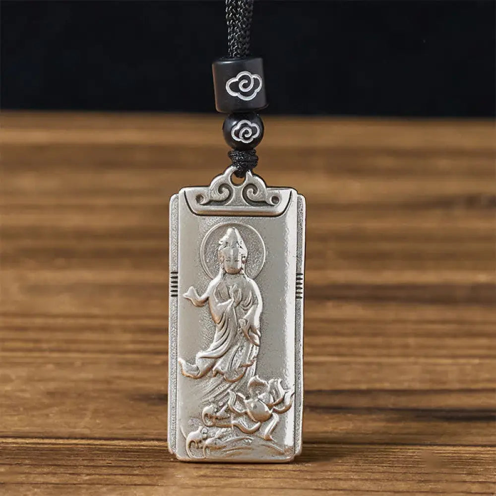 Buddha Stones Copper Plated With Silver Avalokiteśvara Rope Wealth Necklace Pendant - BWOOOH - Avalokiteśvara