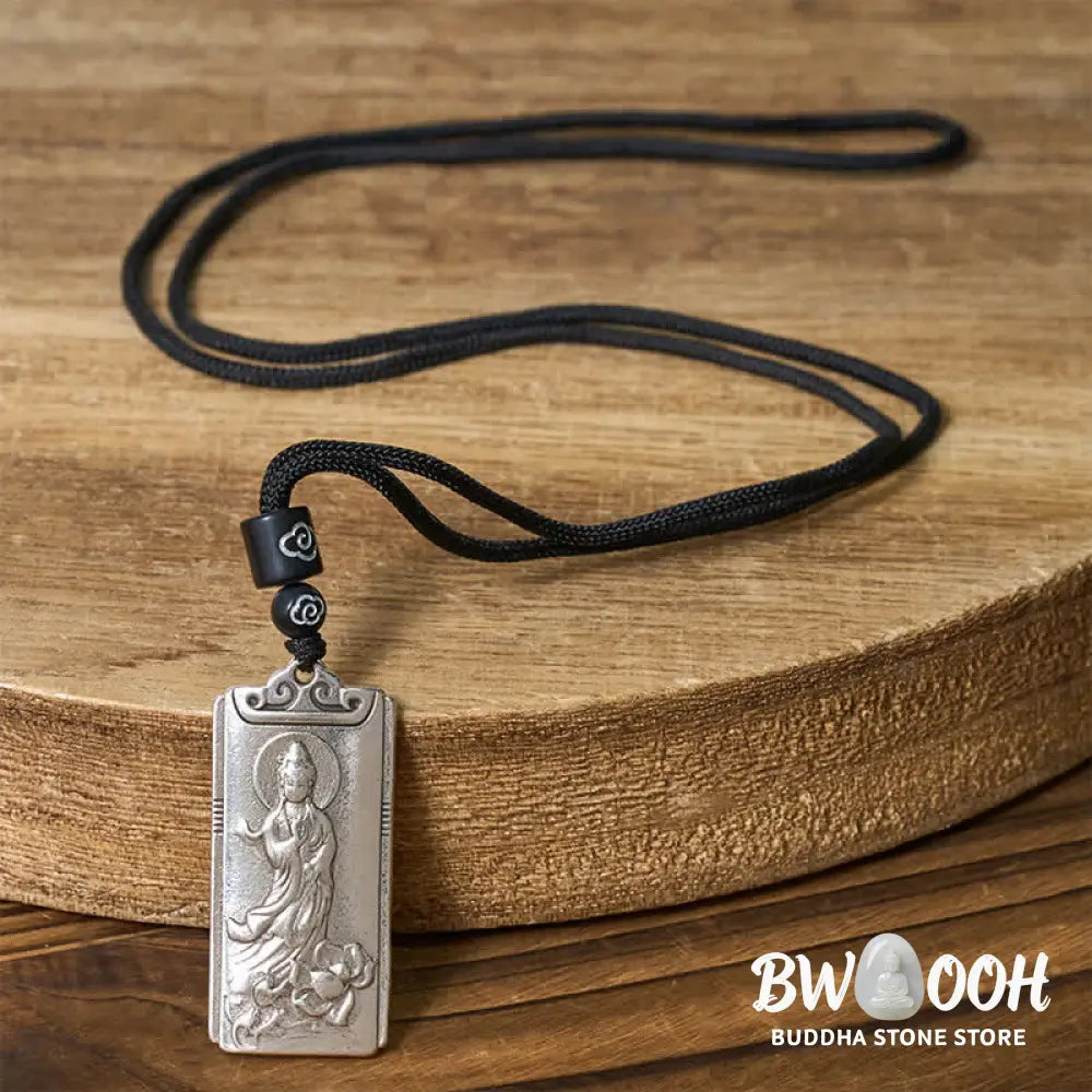 Buddha Stones Copper Plated With Silver Avalokiteśvara Rope Wealth Necklace Pendant - BWOOOH - Avalokiteśvara