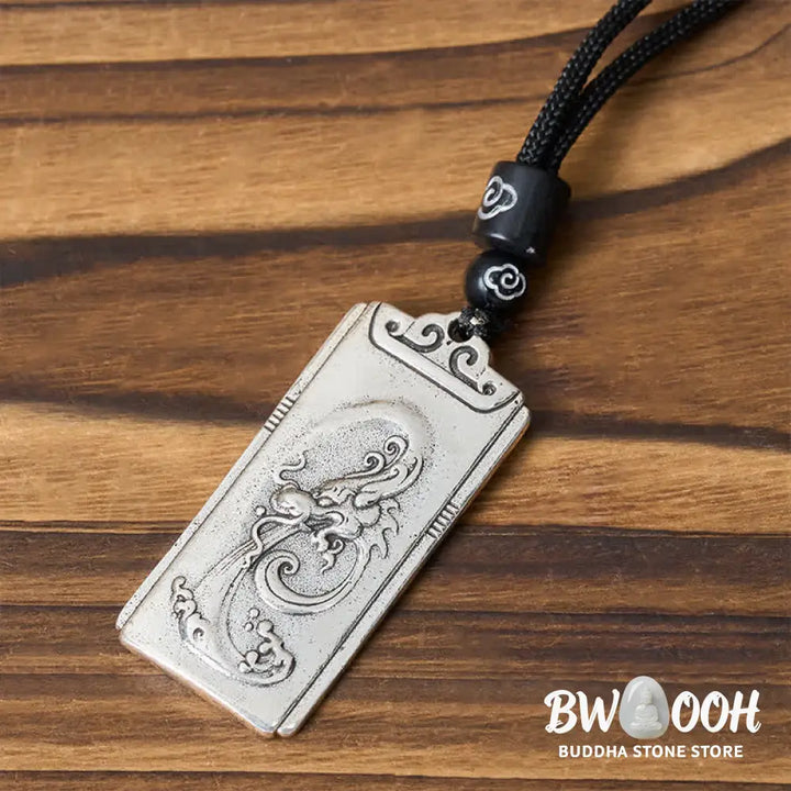 Buddha Stones Copper Plated With Silver Dragon Rope Strength Necklace Pendant - BWOOOH - Dragon - Necklaces &amp; Pendants