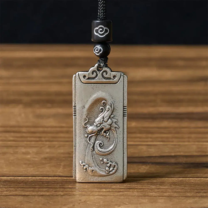 Buddha Stones Copper Plated With Silver Dragon Rope Strength Necklace Pendant - BWOOOH - Dragon - Necklaces &amp; Pendants