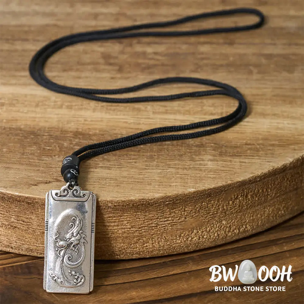 Buddha Stones Copper Plated With Silver Dragon Rope Strength Necklace Pendant - BWOOOH - Dragon - Necklaces &amp; Pendants