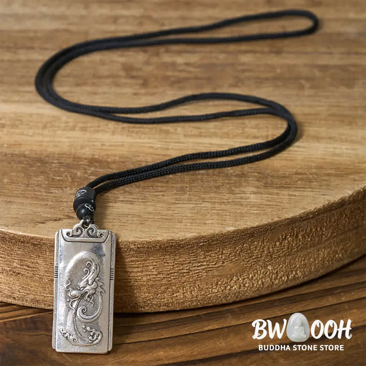 Buddha Stones Copper Plated With Silver Dragon Rope Strength Necklace Pendant - BWOOOH - Dragon - Necklaces &amp; Pendants