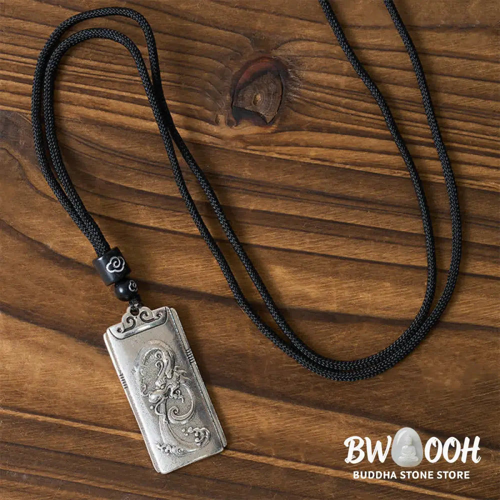 Buddha Stones Copper Plated With Silver Dragon Rope Strength Necklace Pendant - BWOOOH - Dragon - Necklaces &amp; Pendants