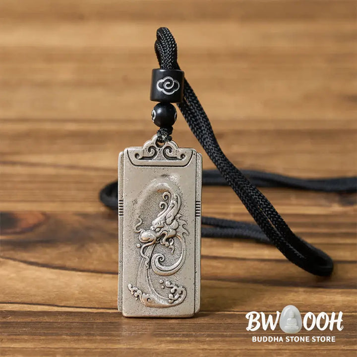 Buddha Stones Copper Plated With Silver Dragon Rope Strength Necklace Pendant - BWOOOH - Dragon - Necklaces &amp; Pendants