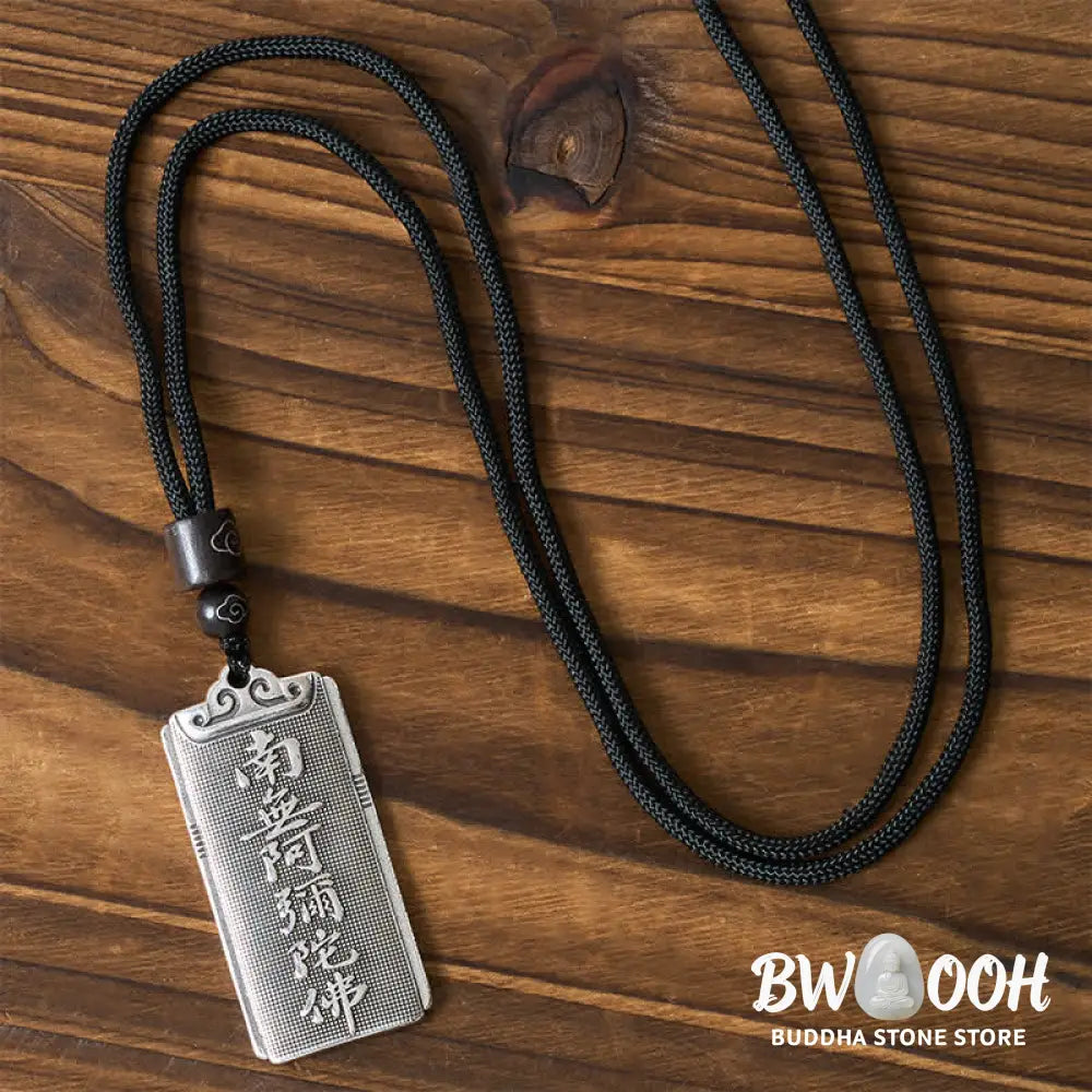 Buddha Stones Copper Plated With Silver Namo Amitabha Rope Luck Necklace Pendant - BWOOOH - Namo Amitabha - Necklaces &amp;