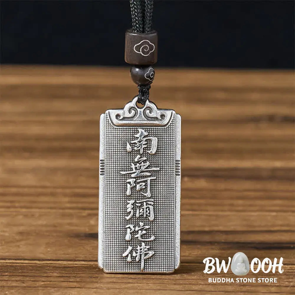 Buddha Stones Copper Plated With Silver Namo Amitabha Rope Luck Necklace Pendant - BWOOOH - Namo Amitabha - Necklaces &amp;