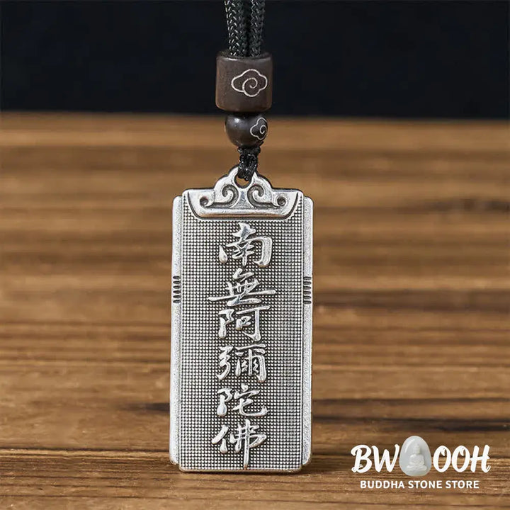 Buddha Stones Copper Plated With Silver Namo Amitabha Rope Luck Necklace Pendant - BWOOOH - Namo Amitabha - Necklaces &amp;