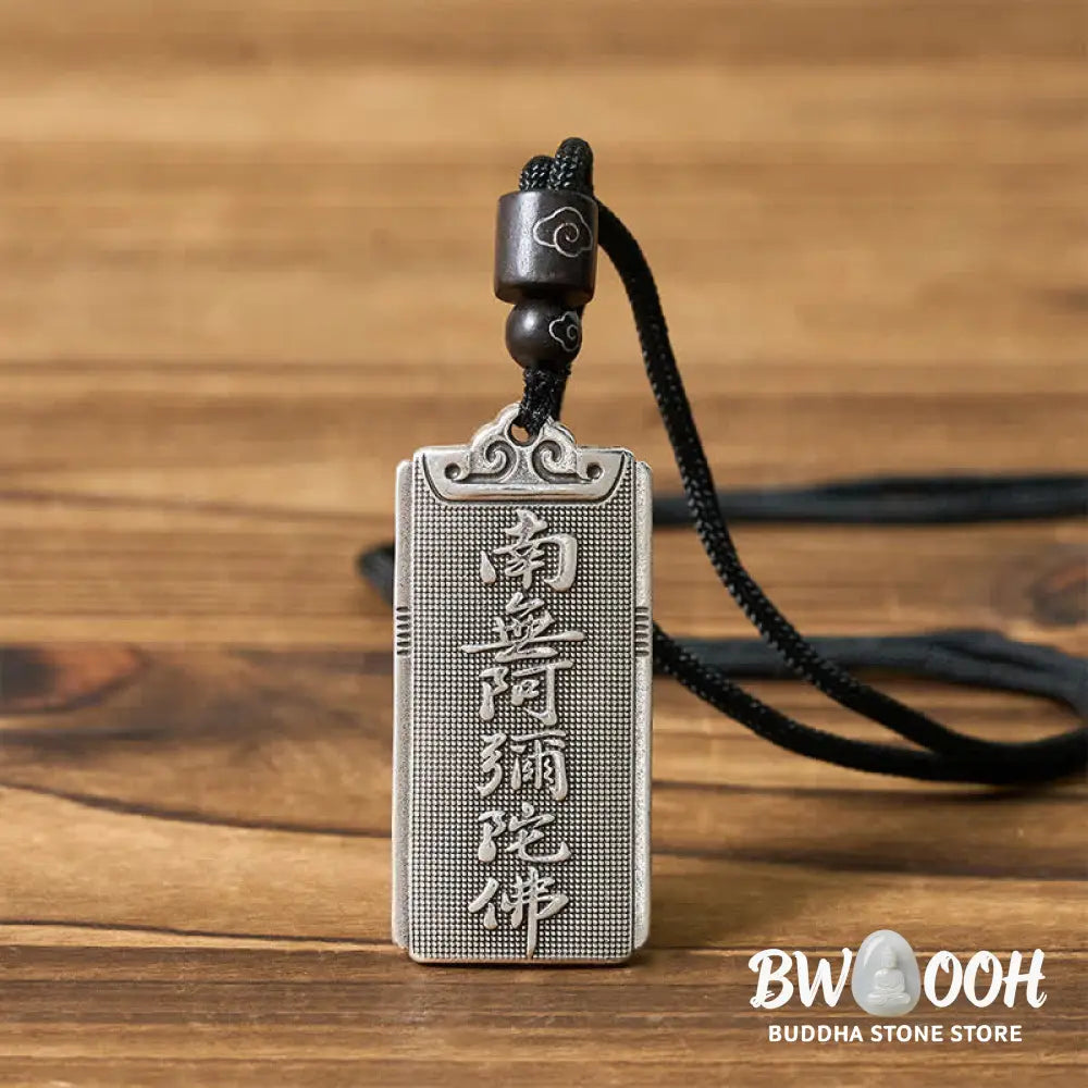 Buddha Stones Copper Plated With Silver Namo Amitabha Rope Luck Necklace Pendant - BWOOOH - Namo Amitabha - Necklaces &amp;