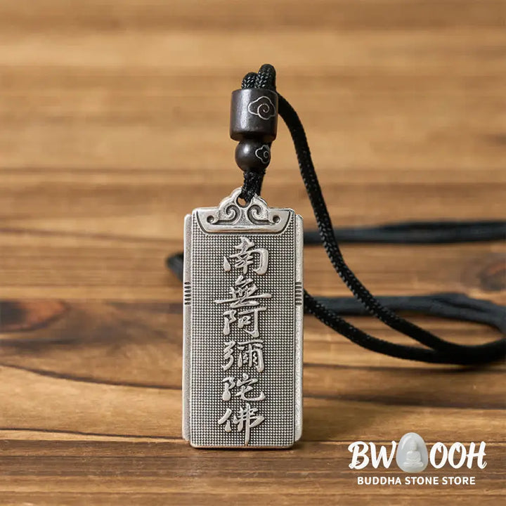 Buddha Stones Copper Plated With Silver Namo Amitabha Rope Luck Necklace Pendant - BWOOOH - Namo Amitabha - Necklaces &amp;