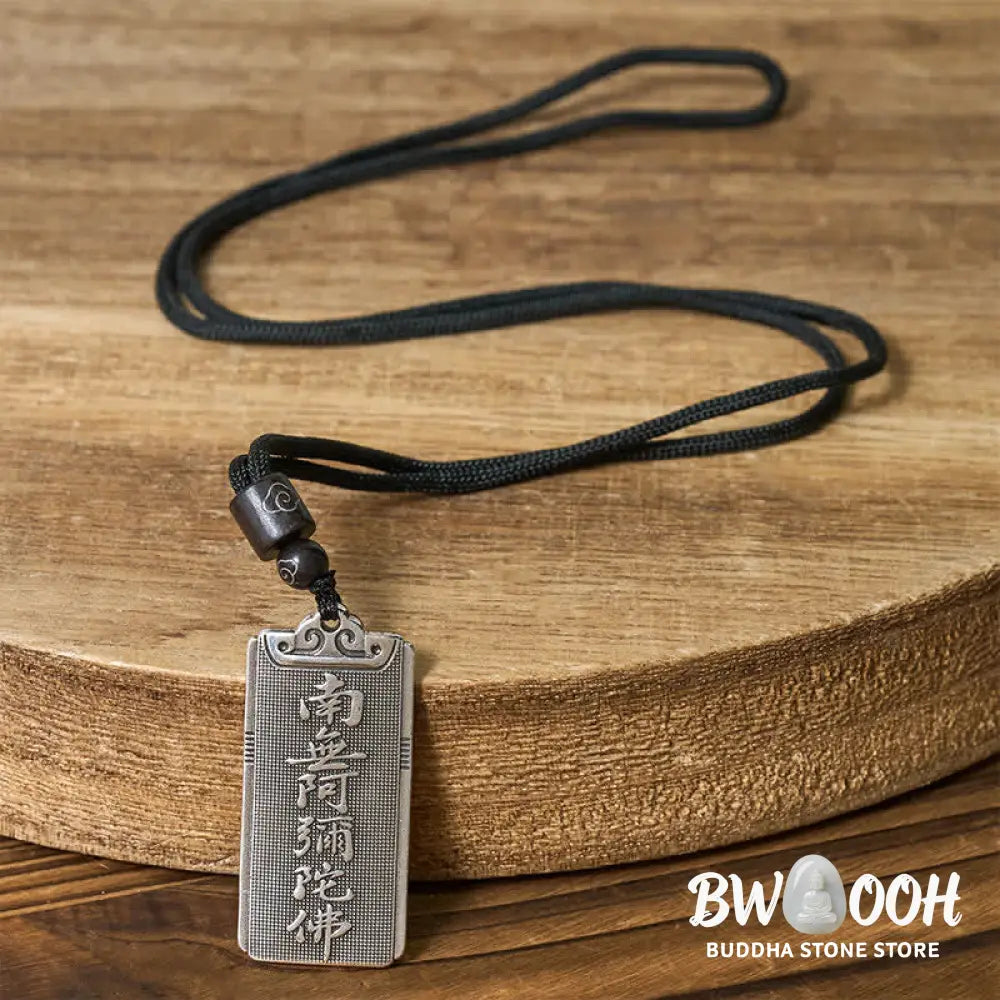 Buddha Stones Copper Plated With Silver Namo Amitabha Rope Luck Necklace Pendant - BWOOOH - Namo Amitabha - Necklaces &amp;
