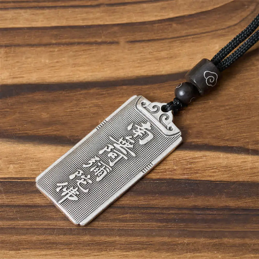 Buddha Stones Copper Plated With Silver Namo Amitabha Rope Luck Necklace Pendant - BWOOOH - Namo Amitabha - Necklaces &