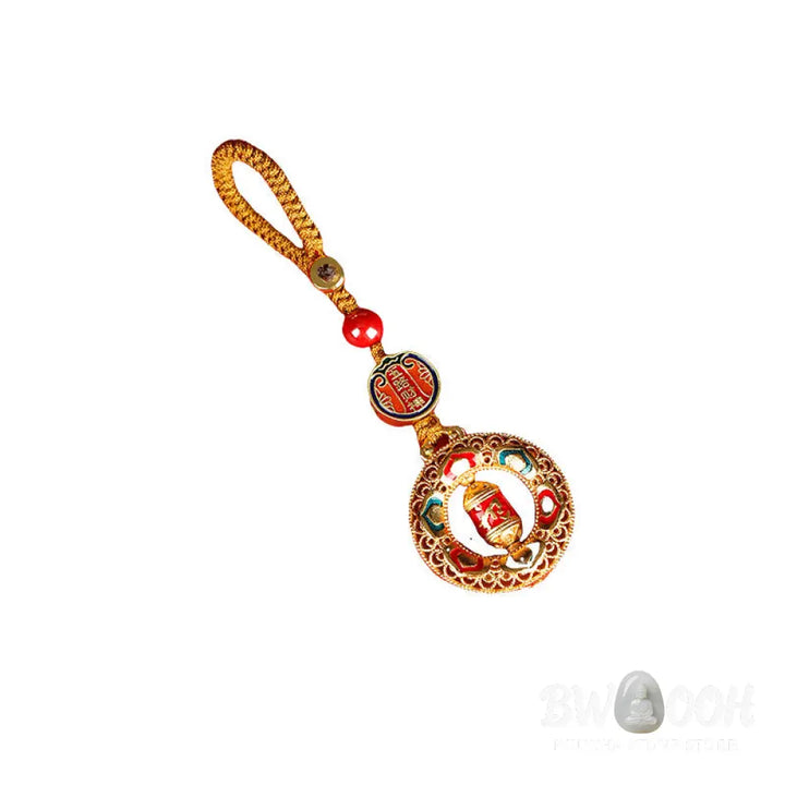 Buddha Stones Copper Prayer Wheel Five Directions Gods Of Wealth Balance Rotatable Key Chain - Key Chain