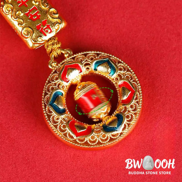 Buddha Stones Copper Prayer Wheel Five Directions Gods Of Wealth Balance Rotatable Key Chain - Key Chain