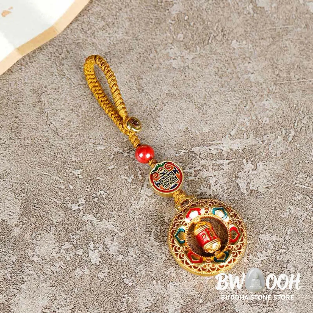 Buddha Stones Copper Prayer Wheel Five Directions Gods Of Wealth Balance Rotatable Key Chain - Key Chain