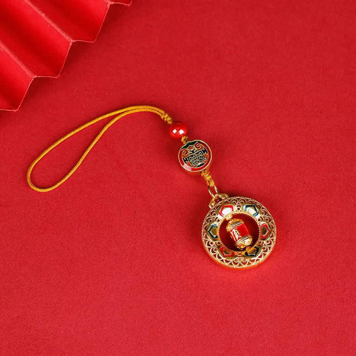 Buddha Stones Copper Prayer Wheel Five Directions Gods Of Wealth Balance Rotatable Key Chain - Five Directions Gods of