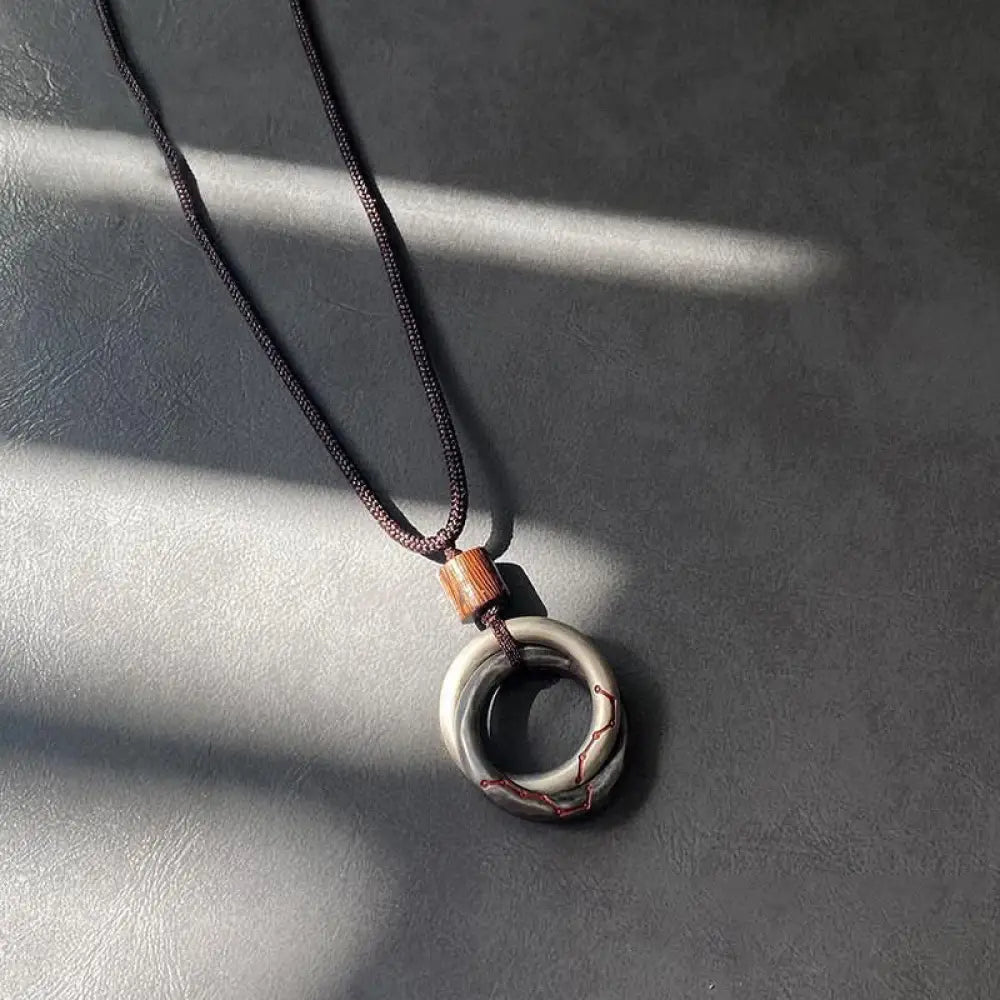 Buddha Stones Copper Qiankun Hoop Big Dipper Luck Necklace Pendant - BWOOOH - Qiankun Hoop &amp; Cotton Rope Chain