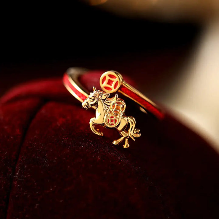 BWOOOH Copper Red String Copper Coins Year Of The Horse Opening Balance Ring — Copper spiritual jewelry for spiritual heal...