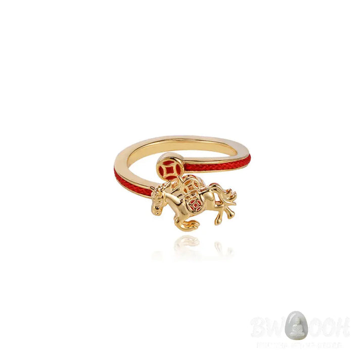 Buddha Stones Copper Red String Copper Coins Year Of The Horse Opening Balance Ring - Copper Horse(Inner Diameter: