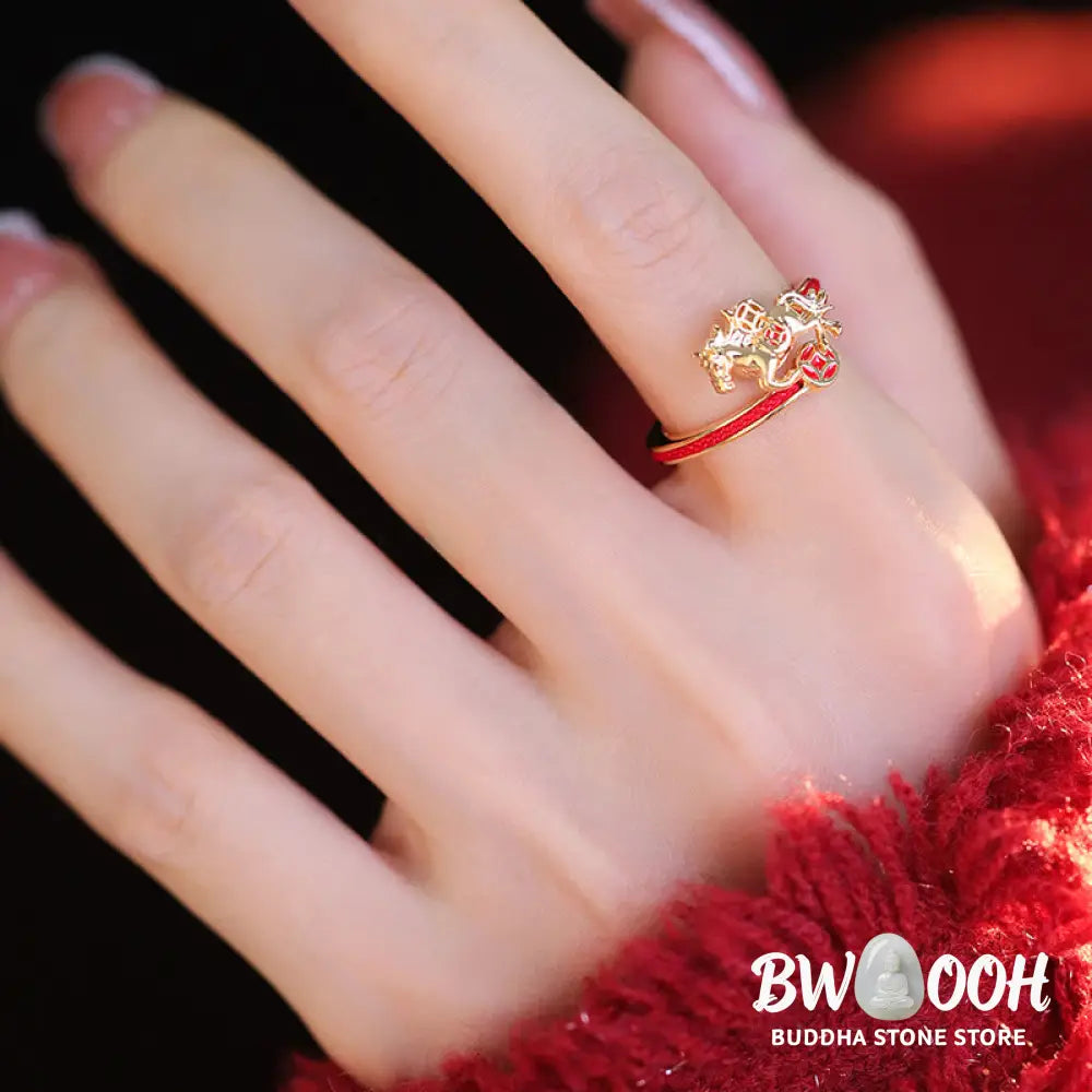 Buddha Stones Copper Red String Copper Coins Year Of The Horse Opening Balance Ring - Copper Horse(Inner Diameter: